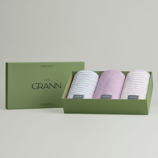 [Exclusive] [Gift Wrapping] Lilac Breeze &amp; Lilac Breeze Stripe &amp; Blue Fog Stripe (3P) Gift Set - Gran Edition Face Towel