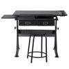 Adjustable Drafting Table Tilting Tabletop Art Craft Desk with 2 Drawers, Stool