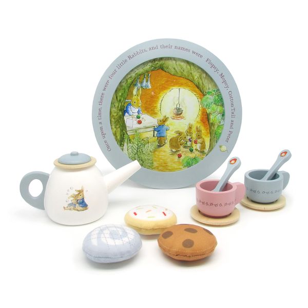 KIDS PREFERRED Beatrix Potter Peter Rabbit Wooden Tea Set for Pretend Play, 11 Pieces