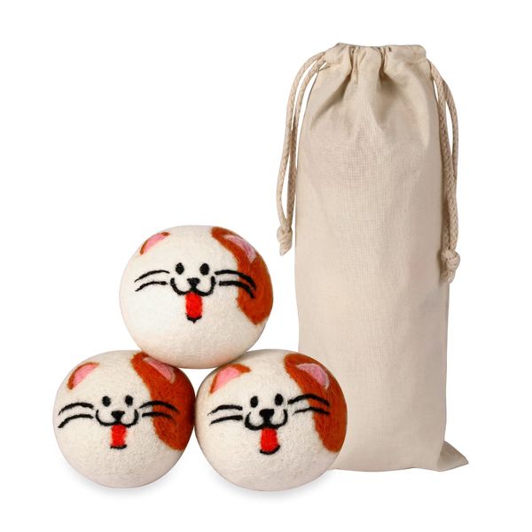 Wool Dryer Balls XL, Cute Cat Face Shape Handmade Dryer Balls Laundry Reusable, Fabric Softener Ball, Shorten Drying Time, Organic Wool - Dry 1000+ Loads(3 Pack Cat Shape)