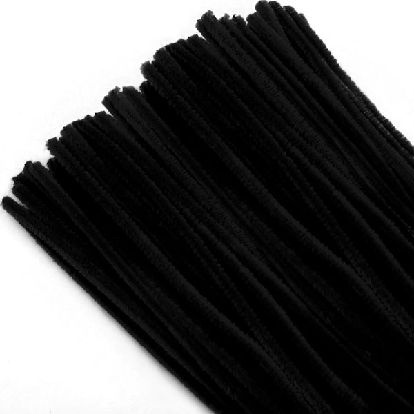 TOAOB 100pcs Pipe Cleaners Bulk Craft Supplies Black Chenille Stems 6mm x 12 Inch Fuzzy Pipe Cleaners for DIY Art Crafts Decorations