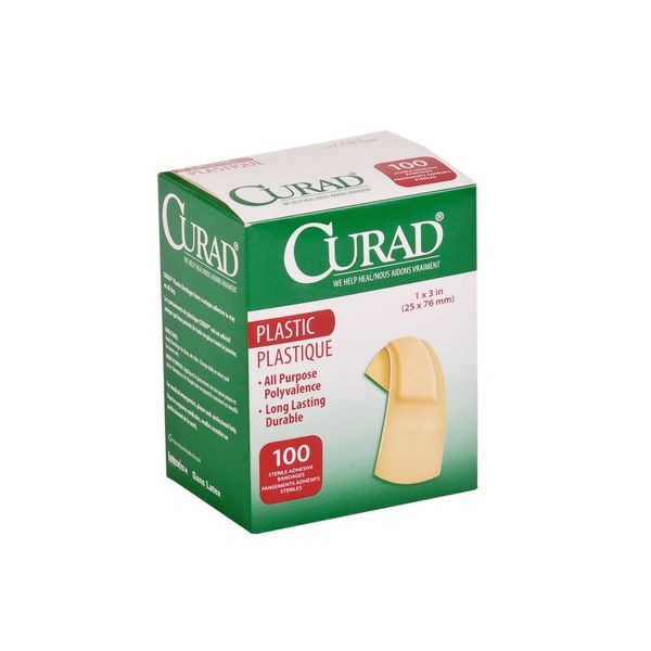 CURAD Plastic Adhesive Bandages 1" x 3", Not Made from Natural Rubber Latex, Box of 100