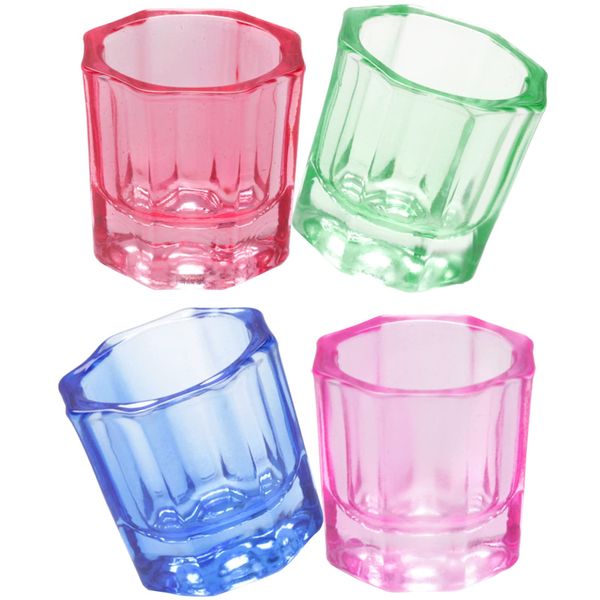 Drehdy 4 Pack Dappen Dish Cups for Nail Art Acrylic Liquid, Acrylic Powder Holder, Acrylic Glass Jar Dampen Dish Liquid Cup for Nail Art Manicure Care Tools(4 color)