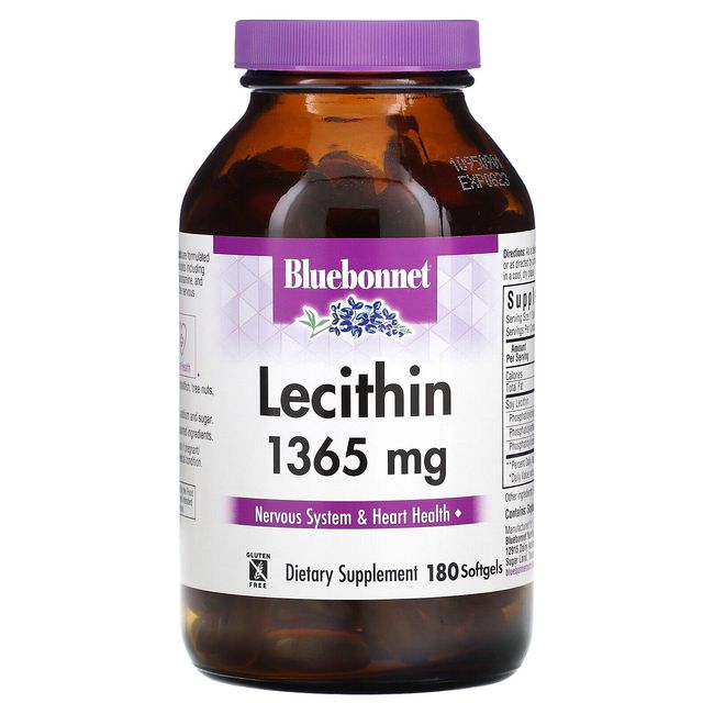 Bluebonnet Nutrition Natural Lecithin 1365 mg 180 Softgels Egg-Free, Fish Free,