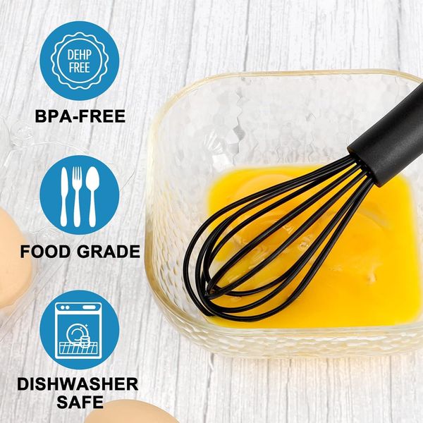 Silicone Whisk, Balloon Whisk, Heat Resistant Kitchen Whisks, Milk and Egg Beater Blender, Cookware Mini Hand Whisk for Mixing Cooking Baking Hot Chocolate - Grey