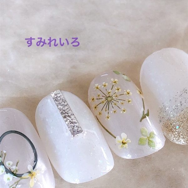 Nail tip false nails bridal nails cute short long bridal autumn nails nail present short nails small nails large nails berry short chibi nails adult nails false nails white nails white<br> [1649] White silver shell botanical flower b/ap