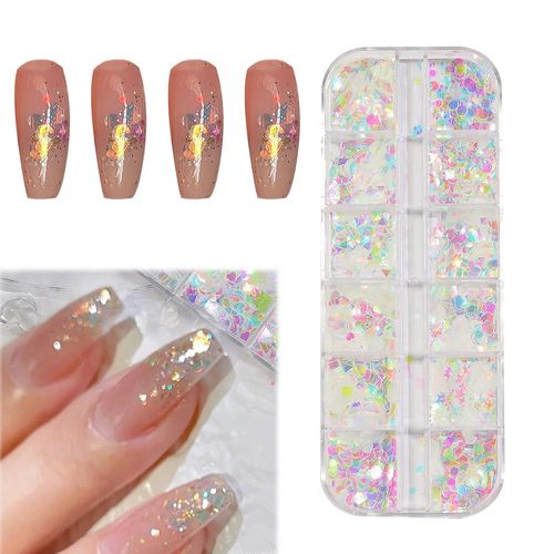 CUHZA Glitter Unghie 12 Colori Paillette Sottile Lucido Olografiche Nail Art Unghie Decorazioni,Paillettes per Unghie, forniture per nail Art,fiocchi di nail art per nail art e artigianato