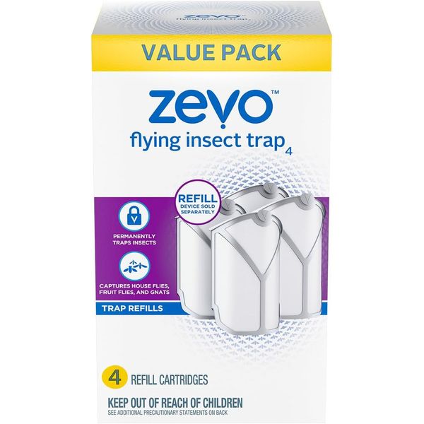 Zevo Flying Insect Trap Refill Cartridges, Fly Trap, Fruit Fly Trap (4 Refill)