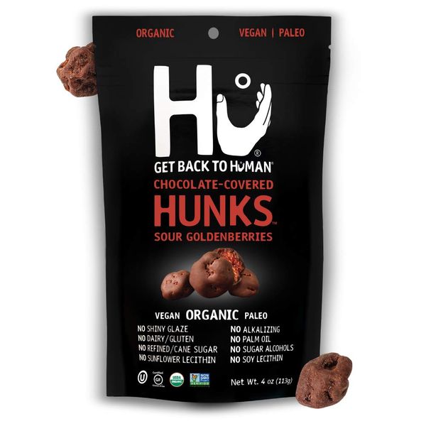 Hu Hunks Vegan Chocolate Covered Sour Goldenberries | 2 Pack | Non-GMO, Gluten Free, Paleo, Organic Dark Chocolate