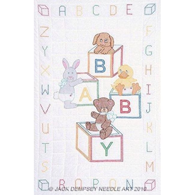 Jack Dempsey Needle Art 4060110 Crib Quilt, Top Baby Block, 40-Inch by 60-Inch, White