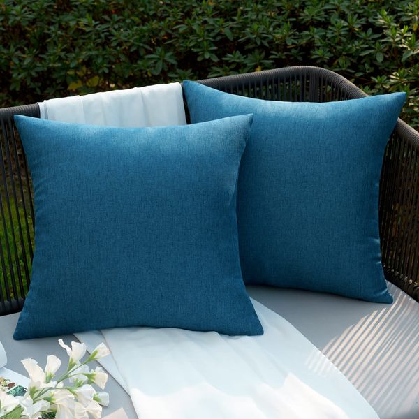 EMEMA Outdoor Cushion Covers Waterproof Decorative 16 x 16 Inch Throw Pillow Covers for Furniture Patio Couch Garden Navy Sofa Bed Linen Balcony Outside Cushions 40 x 40 cm Set of 2