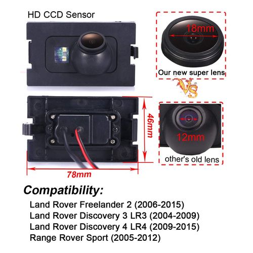 HD IP68 Auto Vehicle Car Van 170° Wide Angle License Plate Light Rear View Reversing Backup Camera Parking Aids System Compatible with Land Rover Freelander 2/Discovery 3 LR3 /4 LR4 /Range Rover Sport