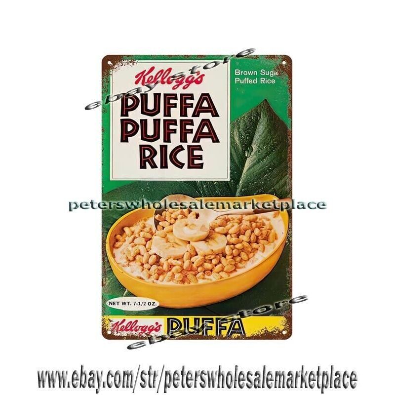 cottage shop PUFFA PUFFA RICE cereal breakfast childhood food metal tin ...