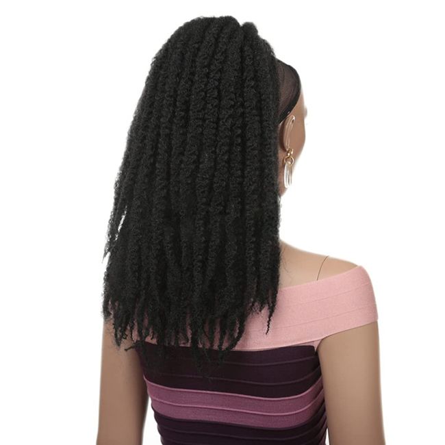 18 Zoll Afro Kinky Curly Pferdeschwanz Clip in gewellter Pferdeschwanz Verlängerung Marley Hair Piece Drawstring Puff Bun Schwarz