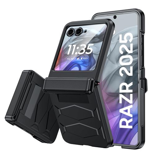 Vizvera for Motorola Razr 2025 Case with Hinge Cover,Built-in Screen Protector Shockproof All-Inclusive Smartphone Cover Wireless Charging for Motorola Razr 2025(Black)