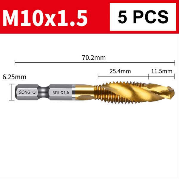 Hand Tap Machine Tap Spiral Tap New Titanium Plated Hex Shank Hss Thread Screw Metric Tap Drill Bit Screw Machine Compound M3 M4 M5 M6 M8 M10 Hand Tools, M10 x 5pcs