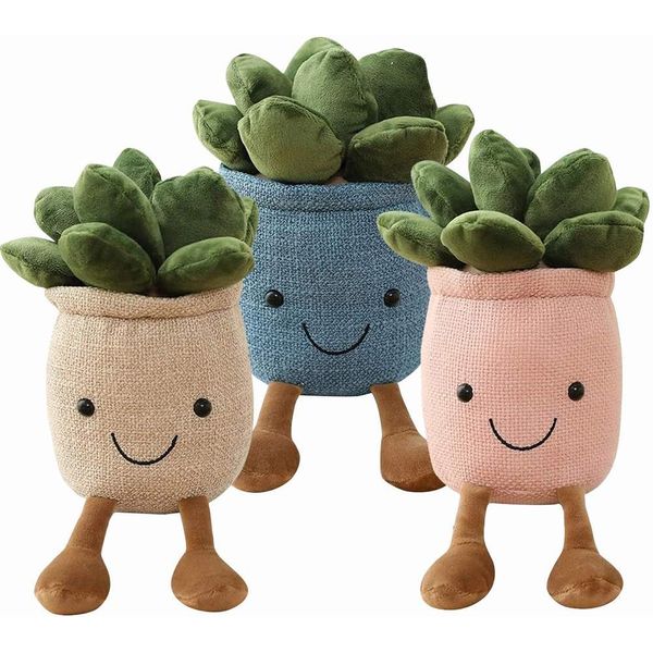 3pcs Plant Plush Toy Set: Succulent Pillow, Cute Cactus Plushies, Stuffed Potted Plants Doll - Flower & Succulent Plush (Pink, White, Blue)