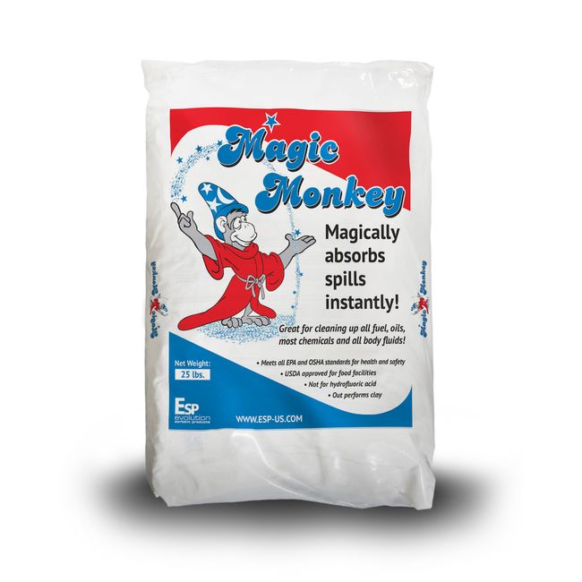 ESP MM225 Magic Monkey Alumina Silicate Universal Granular Absorbent, 6.25 Gallon Water/11.6 Gallon Oil Absorbency, 25 lbs Poly Bag, Off White