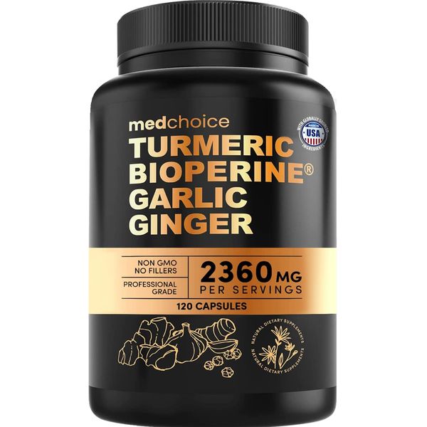 4-in-1 Supplement with Turmeric, Garlic, Ginger Root, and Black Pepper - 120 Capsules for Joint, Digestion & Immune Support