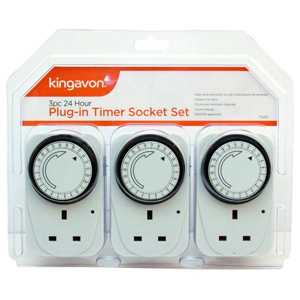 Kingavon BB-TS210 24 Hour Plug-in Timer, White, Socket Set 3 Pack