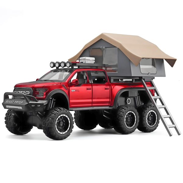 OANMYJJO Toy Trucks for Boys Age 4-7,Trucks for Kids F150 Raptor Diecast Trucks,Model F150 Pickup Truck with Sightseeing Cabin,Pull Back Truck Toys with Light and Sound,Trucks for Kids Ages 4-8（Red）