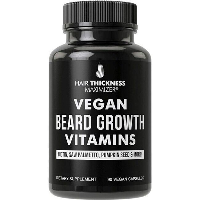 Hair Thickness Maximizer—Vegan Beard Growth Vitamins, 90 Capsules, Non-GMO, USA