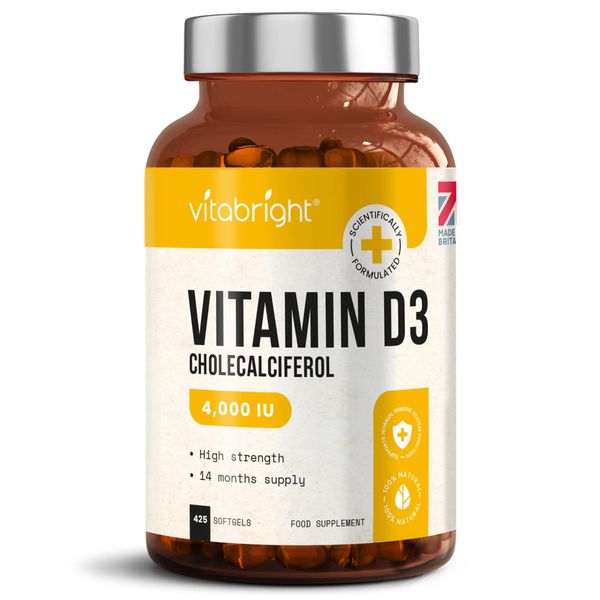 Vitamin D3 4000 IU - 425 Days Supply - Easy to Swallow Softgels - High Strength Vitamin D Capsules (not tablets) - Helps With Immune Support and Boosts Calcium Absorption - Immunity Booster Supplement