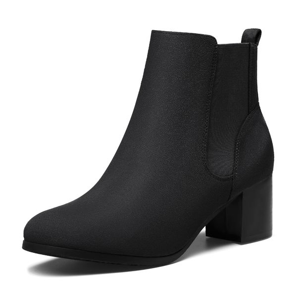 DREAM PAIRS Women’s DAB212 Elastic Gore Chelsea Boots Chunky Block Heel Ankle Bootie,Black,Size 8.5