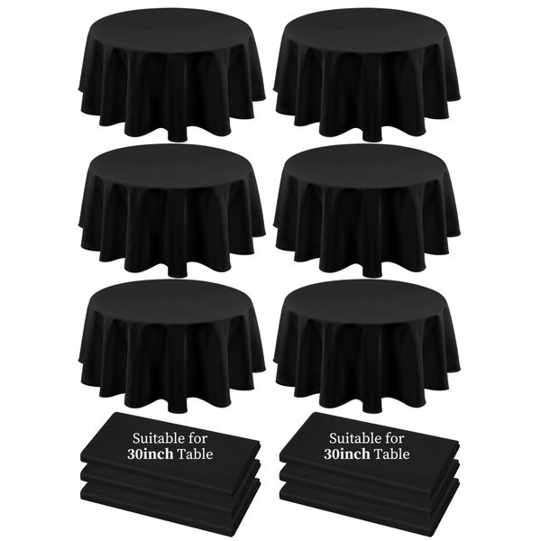 6 Pack Polyester Round Tablecloth 70 inch Black Table Cloths Water Resistant Polyester Cloth Round Tablecloths Washable Tablecloth for Party,Wedding Reception,Restaurant Banquet,BBQ,Dinner,Gift Table