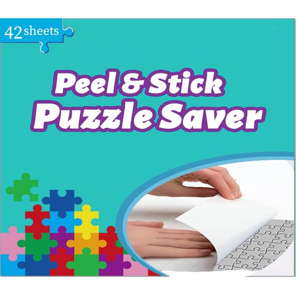 Puzzle Glue Sheets for 7 X 1000 Puzzles 42 Puzzel Saver Sheets Peel and Stick Puzzle Saver Puzzle Accessories with 14 Adhesive Hangers & 1 Scraper