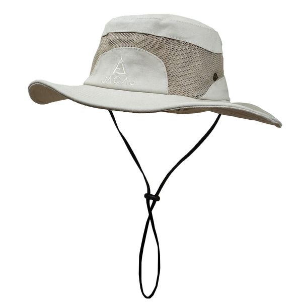 JAOAJ Mens Sun Hat Wide Brim Summer Safari Hat,Cotton Fishing Boonie Hat UV Hats,Breathable Mesh Bucket Gardening Hats with Adjustable Chin String Beige