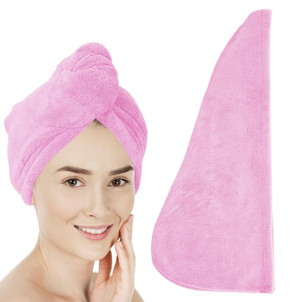 SOL Pink Microfibre Hair Towel Wrap for Long Hair | Hair Wrap Towel Wrap | Microfibre Towel Hair Turbans for Wet Hair Turban Towel | Curly Hair Towel Microfiber Towel for Hair Towel Turban Sticker