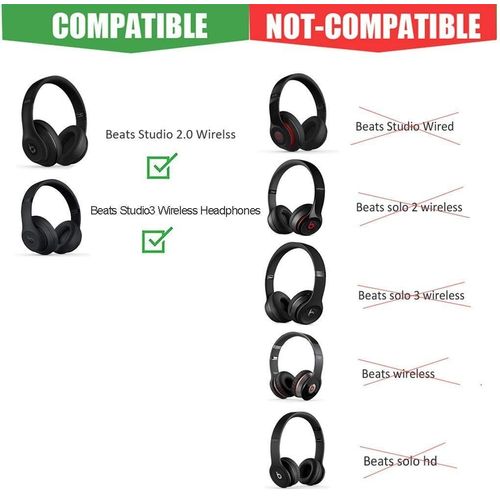 Memory Foam Ear Pads for Studio 3 & Studio 2.0 Wired Wireless Bluetooth Headset Over Ear Headphones (Grey)