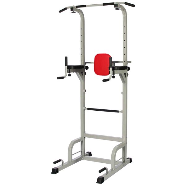 Everyday Essentials Power Tower with Push-up, Pull-up and Workout Dip Station for Home Gym Strength Training, Gray