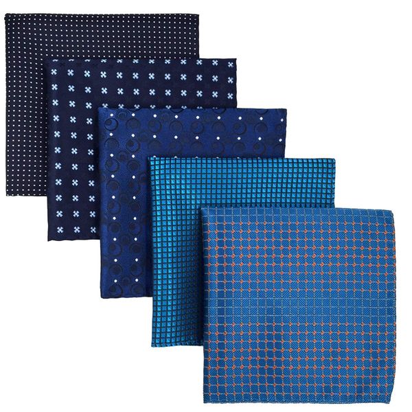 SHLAX&WING 5 Pieces Assorted Mens Silk Pocket Square Handkerchiefs Set 20