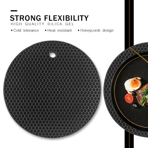 Silicone Trivets Mat Multi-Purpose Drying Trivet Mat Heat Resistant to 464°F, Pot Holder, Waterproof, (Set of 2) Non Slip, Flexible, Durable, Dishwasher Safe (Black)