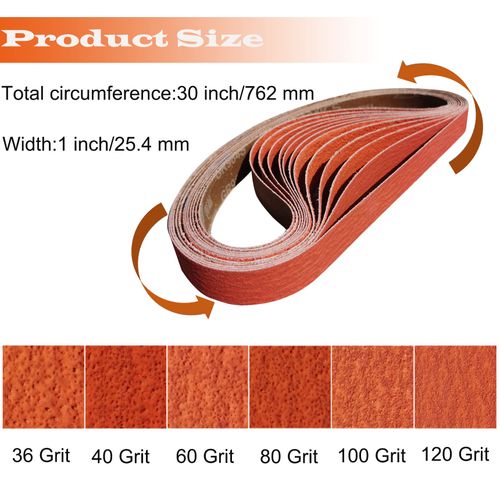 Tonmp 12 Pack 1 x 30 Inch Metal Grinding Ceramic Sanding Belts Kit -2 Pcs Each of 36 40 60 80 100 and 120 Grits Premium Sharpening Sander Belts (1x30 Inch)