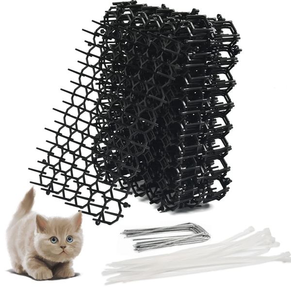 12Pcs Cat Scat Mat,Cat Spikes,Cat Repellent Mat,Cat Repellent Spikes,Cat Deterrent Spikes,Anti Cat Spikes,Cat Scat Mat with Spikes with 12 Nails & 20 Cable Ties,Animal Prickle Mat for Outdoor(20*15cm)