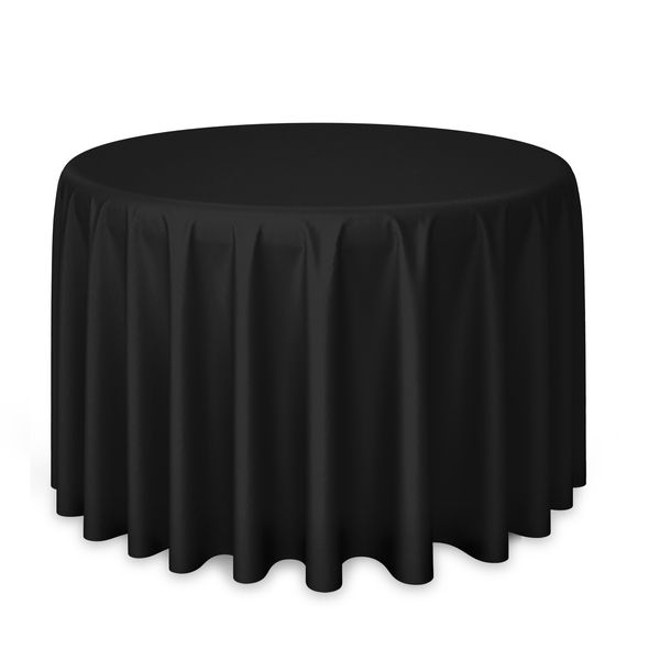 120" Round Polyester Fabric Tablecloths for Wedding Banquet - Black