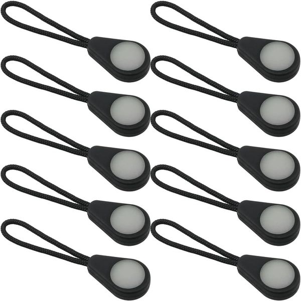 SANJAOYEE Zipper Tabs, Luminous Zipper Pulls, Pack of 10, Round Head with Reflective Materials, Zipper Pulls, Replacement Fastener Pulls, Easy Installation, Zipper Pulls, For Clothes, Extension,