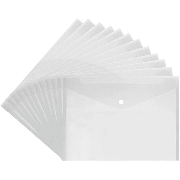 A4 Plastic Wallets Clear Popper Wallet Envelope Folders Transparent School Document Folder Press Stud Wallet Carry File Pockets Plastic Folder Office Files with Button Closure (10)