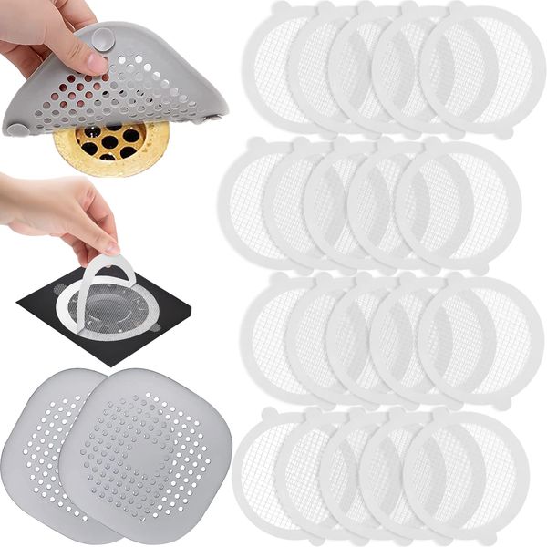 BDSHUNBF 22PCS Disposable Shower Drain Hair Catcher, Shower Drain Cover Mesh Sticker for Bathroom Bathtubs Kitchen