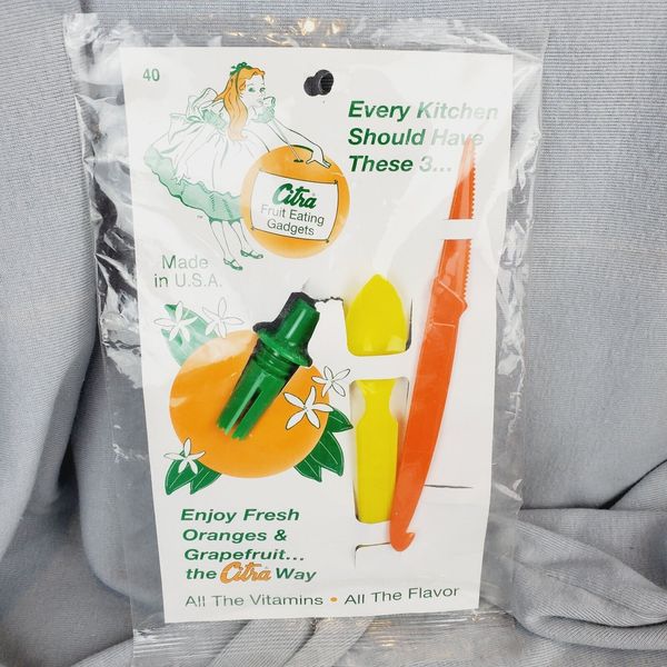 Citra Fruit Eating Gadgets New Orange Peeler Grapefruit Slicer Juicer NIP Vtg