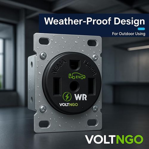 VoltNGo NEMA 14-50R EV Charger Socket, 50 Amp 125/250V Outlet, Weather Resistant, UL Listed, Heavy Duty Electrical Receptacle for Tesla, RV, Level 2 EV Charging, Generator, Dryer, Garage