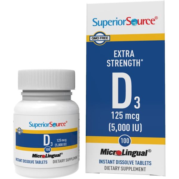 Superior Source Vitamin D3 5000 IU - Offers Immune System, Brain & Nervous System Support - Aids Calcium Absorption for Teeth & Bone Health - Bariatric Friendly - 100 Sublingual Dissolving Tablets