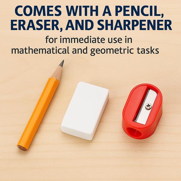 9 Piece Geometry Maths Set with Storage Tin, Metal Compass, Dividers, Set Squares, Protractor, 15cm Ruler