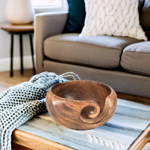 EARTHLY HOME Wooden Yarn Bowl, Knitting Yarn Bowl with Holes Storage Handmade to Prevent Slipping - Yarn Bowl for Gifting, Crocheting and Knitting Accessories