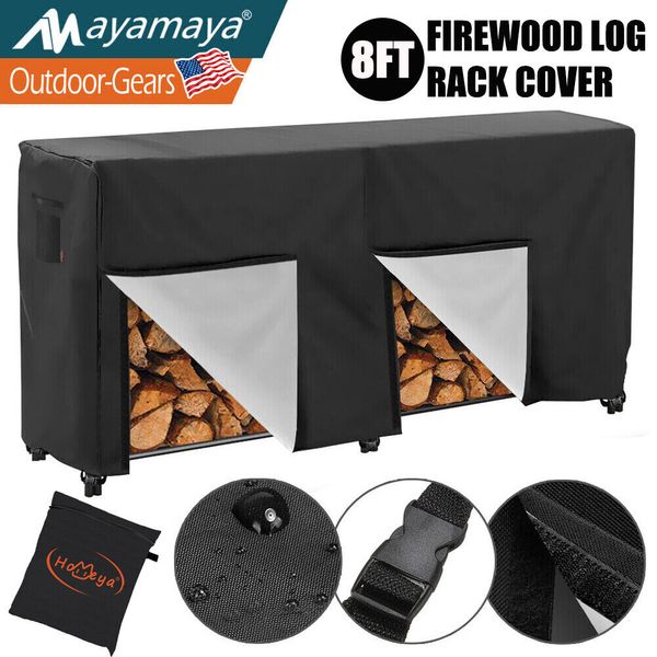 8ft Firewood Log Rack Cover Storage Waterproof Outdoor Wood Holder Heavy Duty