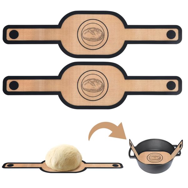 2PCS Silicone Bread Sling for Dutch Oven, 8.3 Inch Non Stick Baking Mat with Long Handle for Transferring Dough, Reusable Heat Resistant Baking Sheets Liner for Sourdough Pastry 4