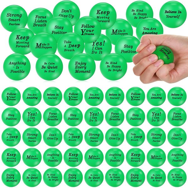 Poen 120 Pcs Motivational Stress Balls Bulk 1.57 Inch Foam Squeeze Sensory Stress Balls Inspirational Stress Relief Toys for Anxiety Fidget Hand Exercise Teens Employees Gift (Green)